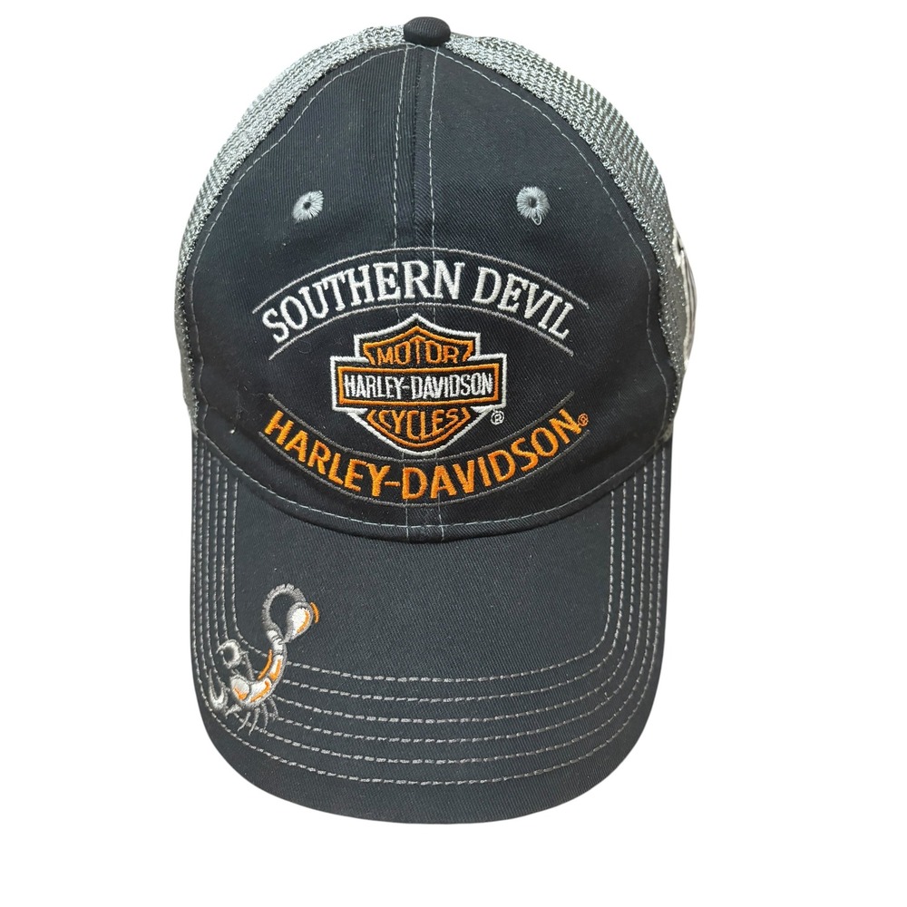 Harley Davidson Southern Devil Black Mesh Trucker Cap Embroidered Motorcycle Hat